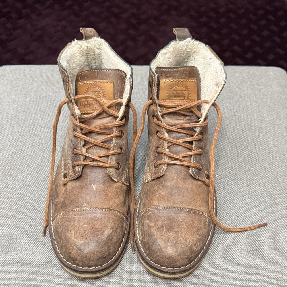 Bullboxer Men's Brown Leather Lace-Up Winter Boots with Sherpa Lining Size 12
